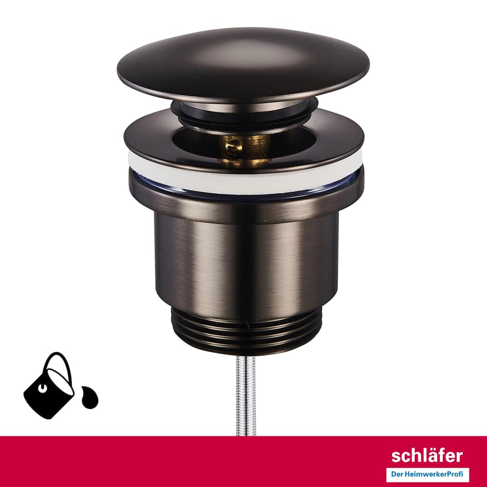 Schläfer Piletta Click-Clack Universale 1 1/4 in Ottone, Grigio Scuro Antracite Gun Metal Lucido, Scarico diametro 40.9 mm 4051103 con Tappo Tondo per Lavabo e Bidet,