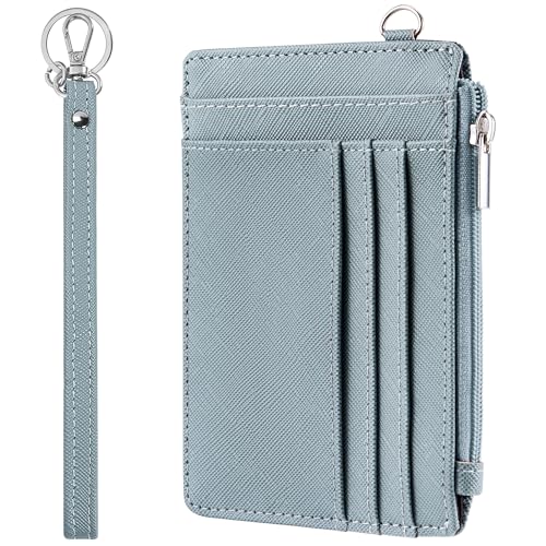 Image of SEAVILIA Small Wallet for Women Slim Wristlet Keychain Wallets RFID Credit Card Holder With Zipper Pocket, ID Window, Cros Blue, Minimalist