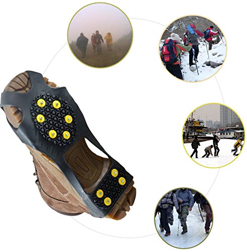 Leebei 2Pcs Non-Slip Shoe Cover,Ice Snow Grippers,Over Shoe Boot Traction Cleat Rubber Spikes Mountaineering Non-Slip Shoe Cover 10-Stud Slip-On Stretch Footwear (Small (Shoes Size:w 5-7/M 3-5)) #TOP5