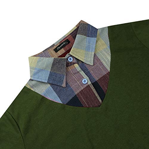 Image of Oyamiki Women's Casual Collared Curved Hem 2 in 1 Pullover Tops Plaid Contrast Shirt Blouse