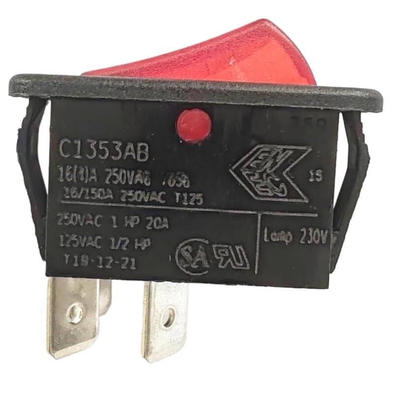 Illuminated Rocker Switch, Models C1553AL, C1353AA, C1350AB, and C1353AB (Red Indicator, O Off Position), 1 Piece