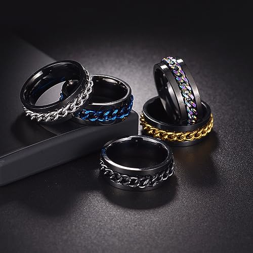 PAMTIER Unisex 8mm Stainless Steel Personality Cool Beer Bottle Opener Chain Rotatable Fidget Ring Biker Anxiety Wedding Band3