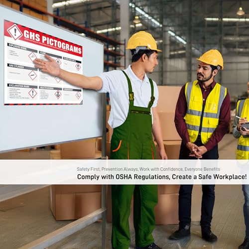 Image of GHS Pictograms Poster - OSHA Hazard Communication (HCS) Chemical Safety Chart, GHS Hazard Symbols & Chemical Classification Reference Guide for Labs, Warehouses & Workplace Safety Training