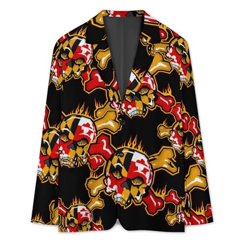 Skull of Maryland Flag Casual Men's Blazers Two Button Lapel Suits Jacket Lightweight Sport Coats3