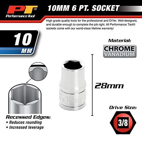 Performance Tool W38210 6-Point Socket, 3/8" Drive, 10Mm #TOP4