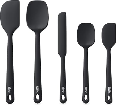 Redfly Silicone Spatula Set, 5 Piece Food Grade Silicone Cooking Utensils Set, Rubber Spatula Heat Resistant Nonstick for Baking, Cooking, Kitchen Utensils Dishwasher Safe Black