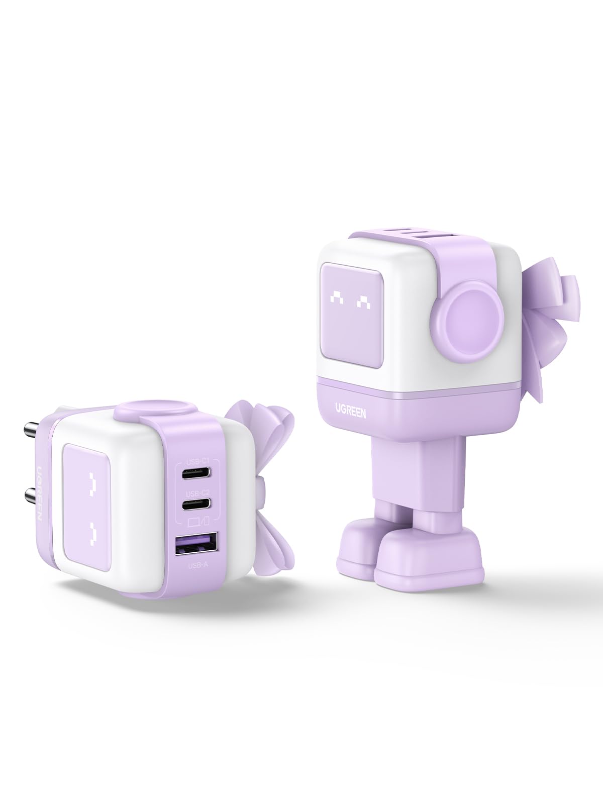 UGREEN Uno Cargador USB C 65W, Adaptador de Corriente Type C GAN de 3 Puertos Carga Rápida Compatible con MacBook Pro, iPhone 16 Plus, Galaxy S24/​S23, Pixel 8, Steam Deck, ROG Ally, etc. Púrpura