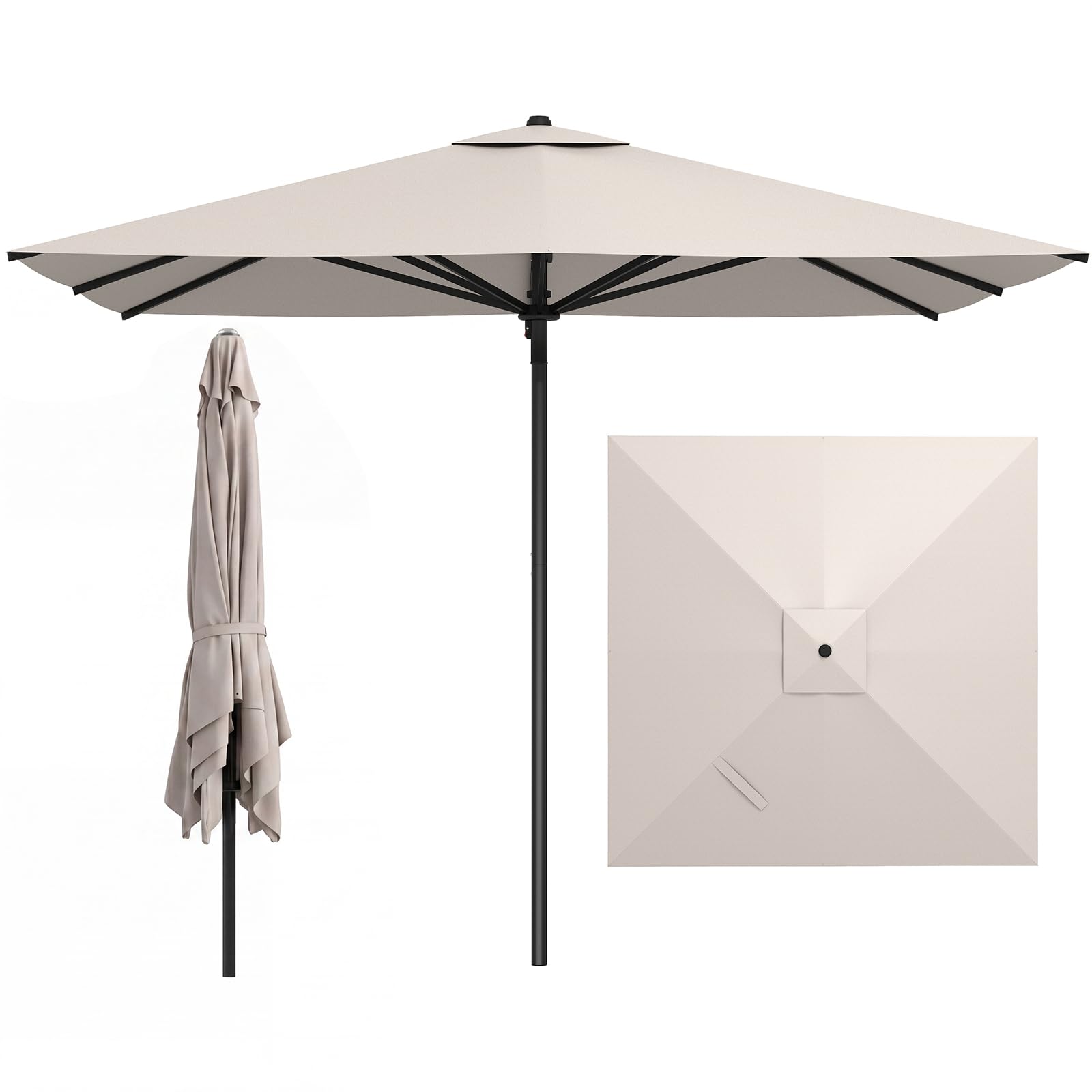 COSTWAY Sonnenschirm Alu 300 x 300 cm, quadratischer Gartenschirm, Terrassenschirm, Marktschirm für Garten, Balkon, Terrasse (Beige)
