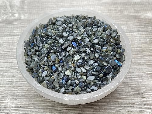 Image of GAF TREASURES 2 oz Lot Natural Semi Tumbled Gemstone Chips, Crushed Mini Crystals, Undrilled Crystal Chips (Labradorite Black)