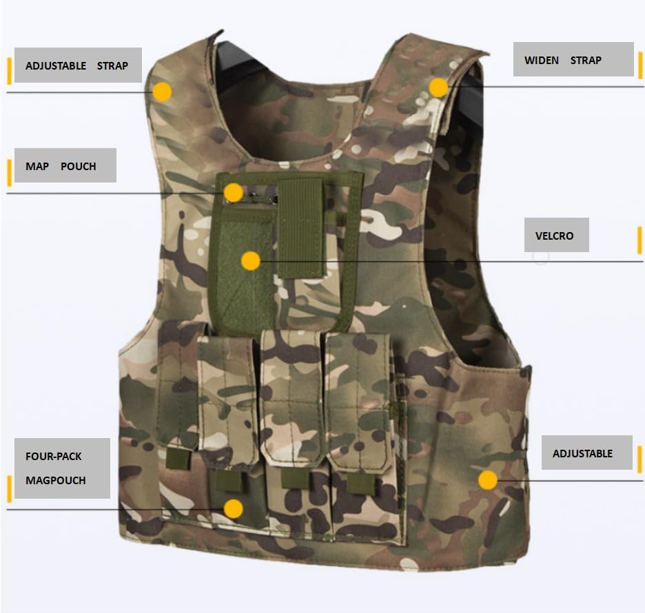 Kids Tactical Molle Airsoft Vest Outdoor Hunting Paintball Sports Outdoor Gaming Security Guard Duty Cosplay Soft Vest (Camo-Kid) - Image 3