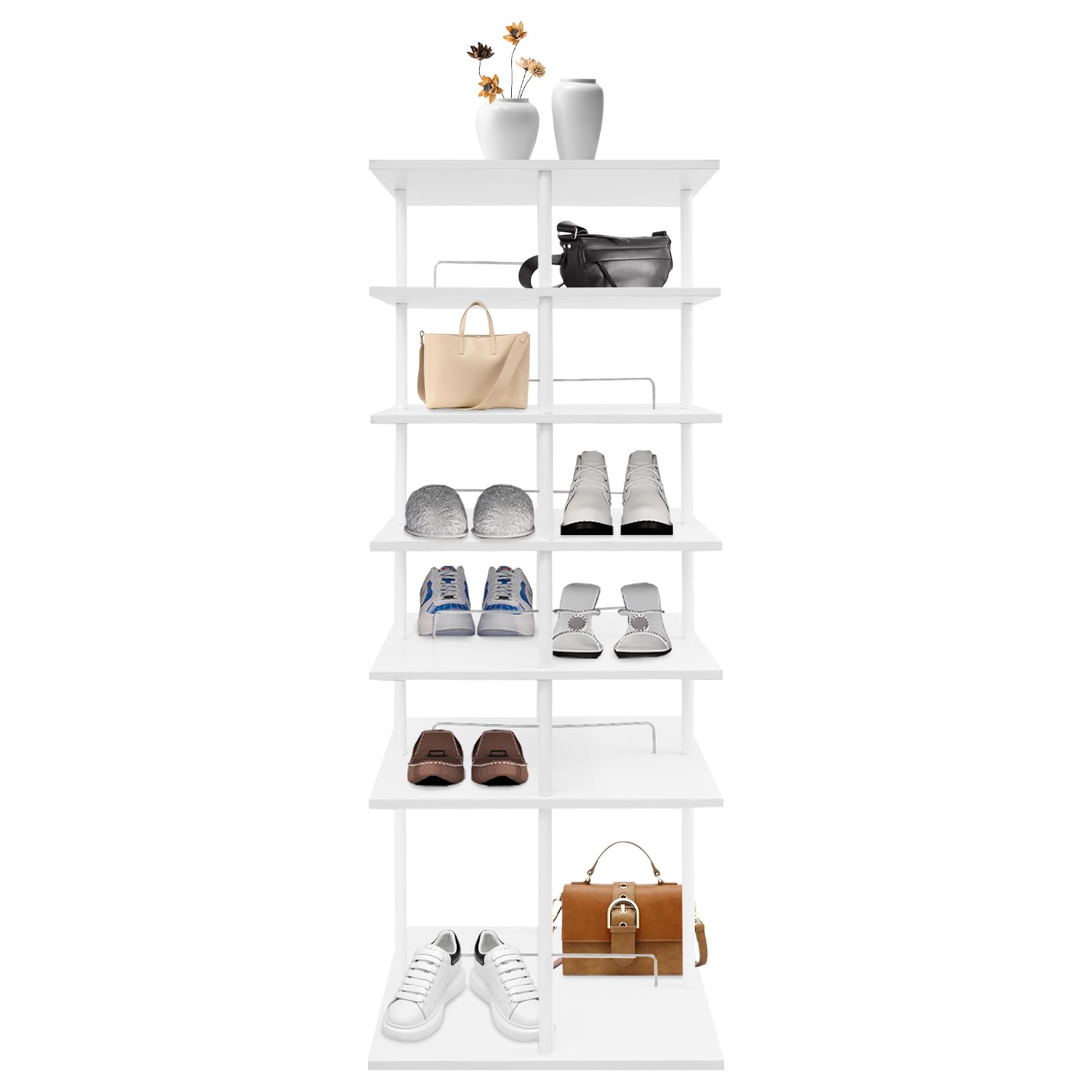 Drehbares Schschrank 6 Ebenen Schuhaufbewahrungsregal 360° drehbar Schuhständer Schuhregal Aufbewahrung weiß Karussell 57x57x155cm für Flur