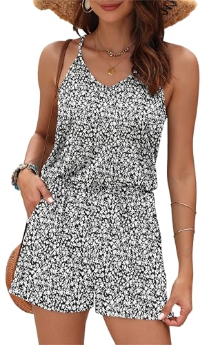 Image of MISFAY Womens Summer Loose V Neck Spaghetti Strap Short Jumpsuit Rompers 2026