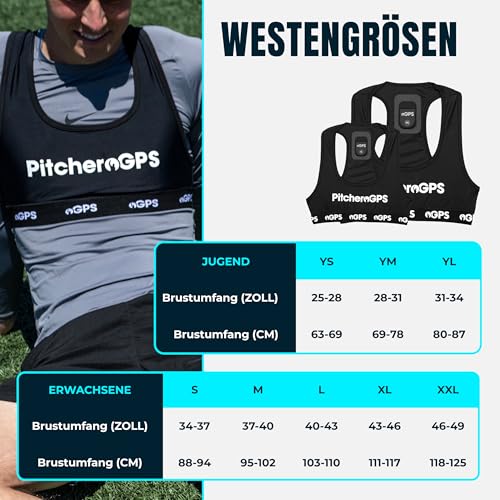 PitcheroGPS Fußball-Tracker & Weste – Erfasst 18 wichtige Leistungsmetriken – Beinhaltet EIN 60-Tage-Abonnement. Fußball-Trainingsausrüstung für Leistungs- und Fitness-Tracking (Jugend M)