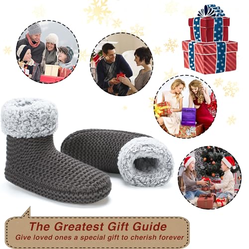 Cosyone1997 Chunky Knit House Slippers For Women Indoor, Sherpa Fleece Lined Soft Slip-On Boots, Winter Warm Fluffy Bedroom Fuzzy Sock Shoes thumb #5