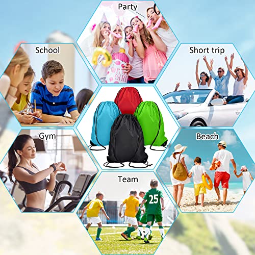60 Pieces Drawstring Bags Bulk Nylon Sport Drawstring Backpack Bags Cinch Bags Sackpack For Men Women Gym Sport Traveling Yoga (Red, Black, Green, Sky Blue) #TOP5