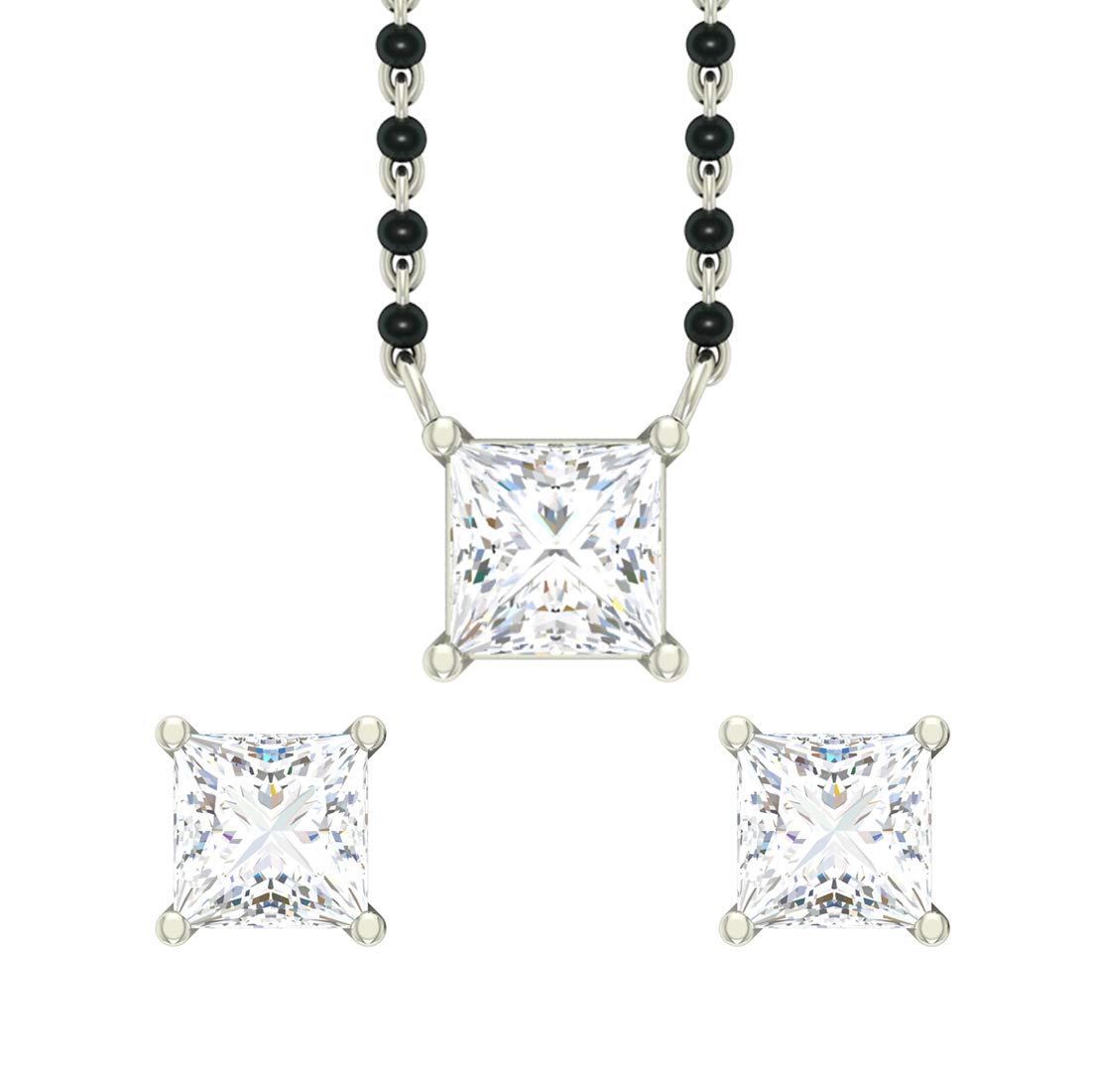 CLARA 925 Sterling Silver Square Mangalsutra Tanmaniya Pendant Earring Jewellery Set with Chain Gift for Women and Girls (B084G9WZ1P) Amazon Price History, Amazon Price Tracker