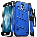 ZIZO Bolt Series Samsung Galaxy Amp Prime 3 Case Military Grade Drop Tested with Tempered Glass Screen Protector Holster Blue Black