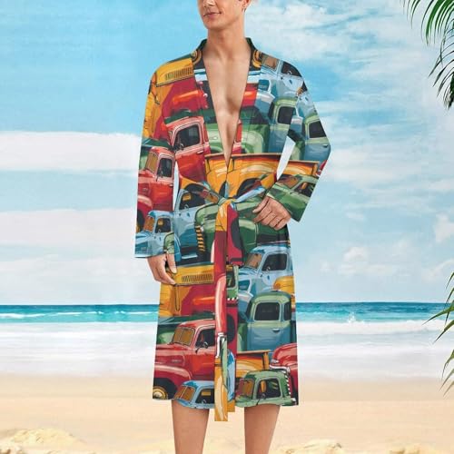 Colorful Pickup Trucks Funny Men's Robe Soft Lightweight Bathrobe Long-sleeve Spa Robes2