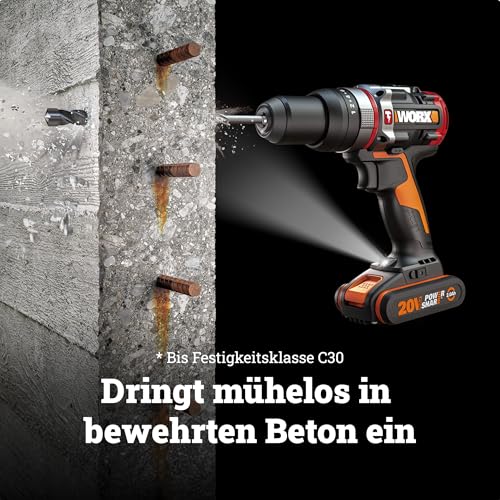 Worx WX354 Akku Schlagbohrhammer 20V mit bürstenlosem Motor und Zubehör