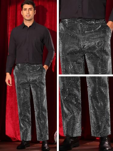 Lars Amadeus Glitter Pants for Men's Irregular Printed Straight Leg Disco Party Metallic Pants4