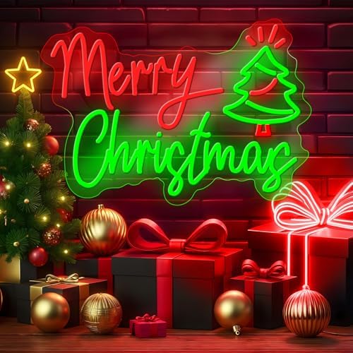 Merry Christmas Neon Sign, Dimmable Xmas Led Sign for Art Wall Decor, Merry Christmas Light Up Sign for Indoor Party Backdrop Bedroom Bar Pub Club Wedding Decor