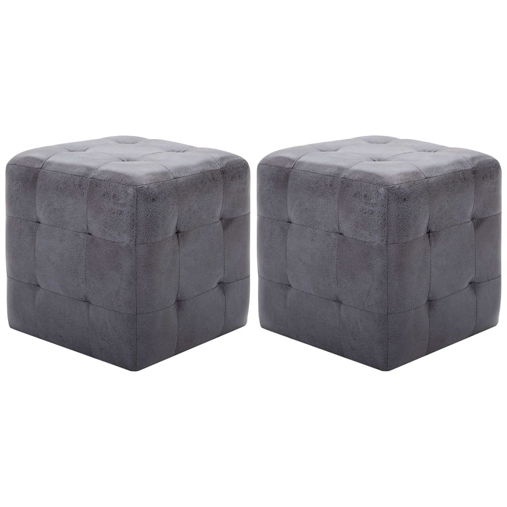 Puf 2 unidades, gris, 30 x 30 x 30 cm, aspecto de ante