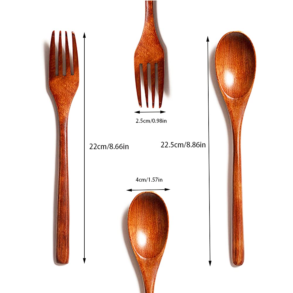 8 Pezzi Posate In Legno Stile Giapponese - Cucchiai E Forchette Con Manico Lungo, Per Campeggio E Casa - Foto 5