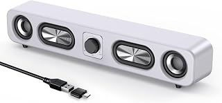 Computer Speakers, HiFi Sound Quality Computer Sound Bar,Wired USB-Powered Sound-bar with 6W Stereo Sound for Desktop, Laptops, PCs, Phones, Tablets, Xbox, Gaming Speakers(White)