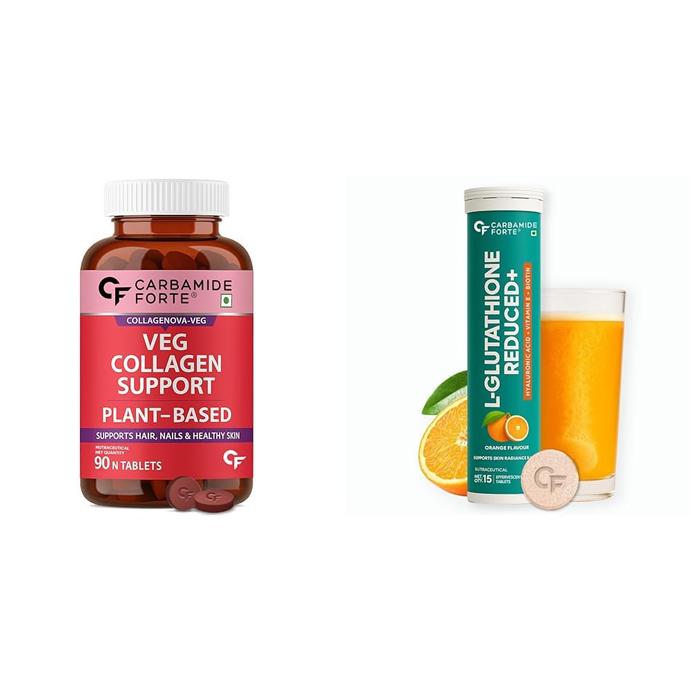 Carbamide Forte Plant Based Veg Collagen Tablet For Skin & Hair & Japanese Reduced L Glutathione Effervescent Tablet 600mg for Skin Health | 90 Tablets + 15 Effervescent Tablets-picture-14