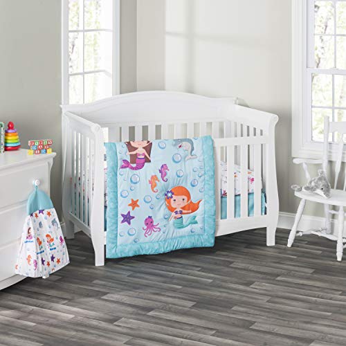 Image of EVERYDAY KIDS 3 Piece Girls Crib Bedding Set - Mermaid Adventures - Includes Quilt, Fitted Sheet and Dust Ruffle - Nursery Bedding Set - Baby Crib Bedding Set