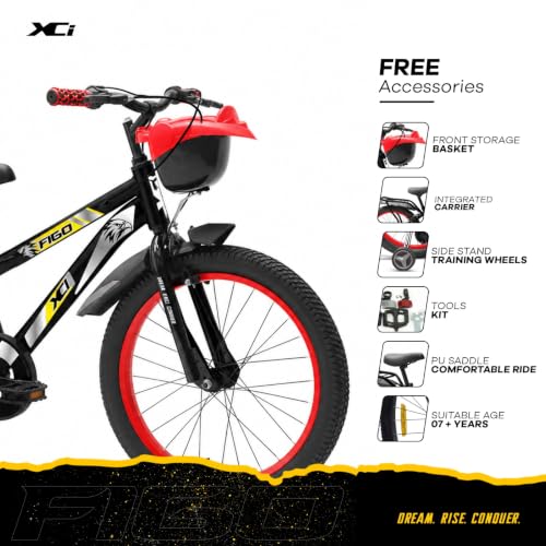 Image of XCi Figo 20T Black YellowKids Cycle, Single Speed Steel Frame Cycle, Ideal for 5-8 Years Unisex