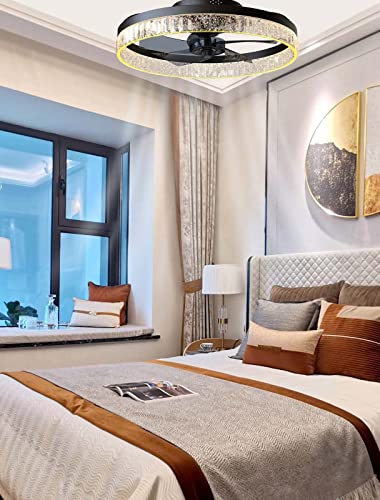 Qumfixpu 19.7In Ceiling Fans With Lights Semi Flush Mount Low Profile Fan Light Timing With Dimming Led Remote Control 6-Level Wind Speed 5 Reversible Invisible Blades (Brown) #TOP5