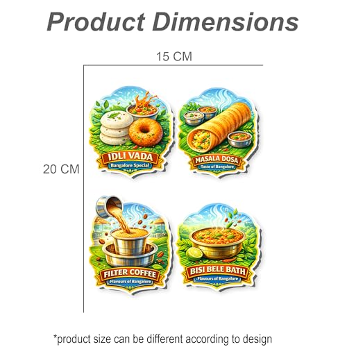 Image of Regalo Casila Bangalore Food Tourism Souvenir Wooden Fridge Magnet Set of 4 Idli Vada Masala Dosa Filter Coffee Bisi BeLe Bath Refrigerator Magnets
