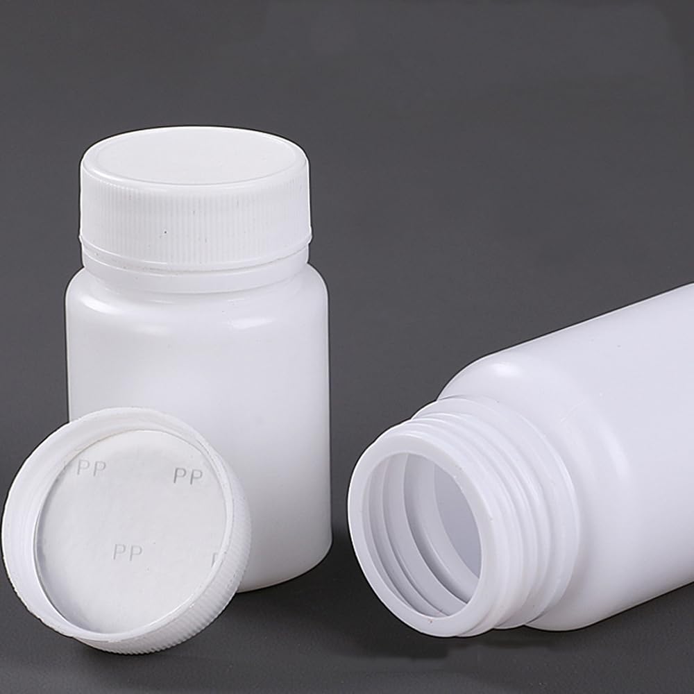 100 Stück 15-150 ml Nachfüllbare Weiße Leere HDPE-Kunststoffflaschen Pillenfläschchen Für Medikamente Festes Pulver Reagenzlagerung Medizin Fläschchen Reagenz Verpackung Container (60ML)