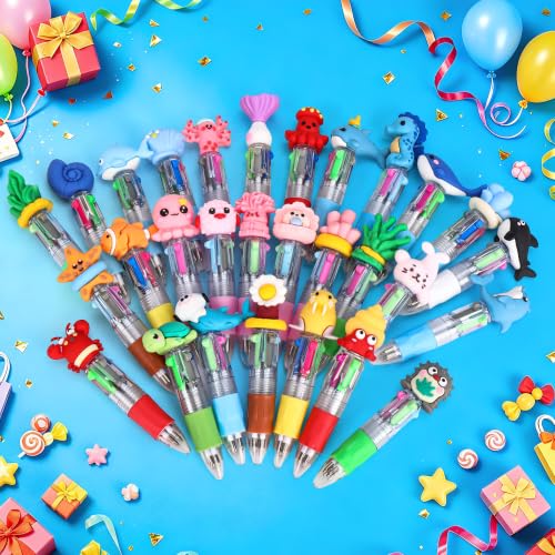 Image of CZWZ 30Pcs Mini Multicolor Pens in One 4-in-1 Cute Pens Bulk for Kids, Ballpoint Pen for Birthdays and Parties, Fun Gifts Assorted Ink Kawaii Pen(Ocean Animals)