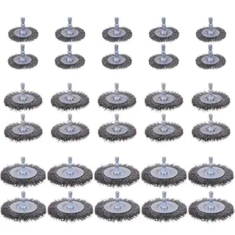 Rocaris 30 Pack Carbon Steel Wire Wheel Brush with 1/4-Inch Hex Shank, for Rust Removal, Corrosion and Scrub Surfaces, 3 Sizes