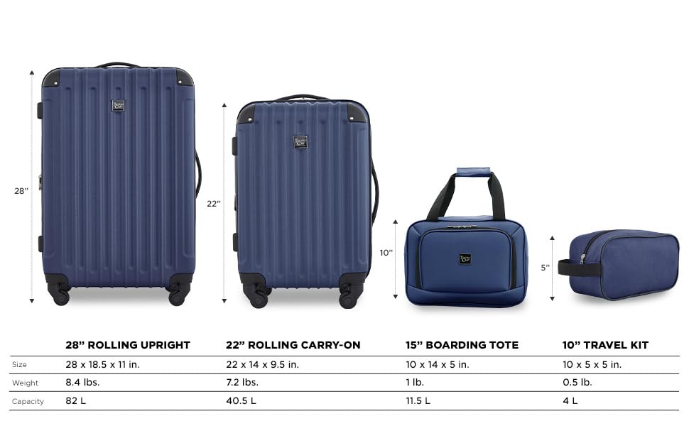 Image of Travelers Club Midtown Hardside 4-Piece Luggage Travel Set, Navy Blue