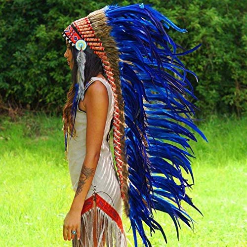 Novum Crafts Feather Headdress | Native American Indian Inspired | Choose Color (Dark Blue) #TOP1