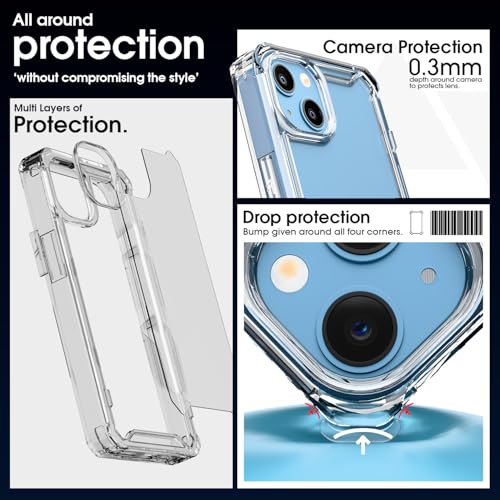 Image of Pikkme Back Cover for iPhone 13 / iPhone 14 PC + TPU Transparent Hybrid Shock Absorption Bumper Case (Transparent)