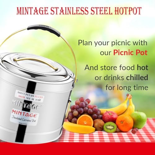 Image of Mintage Sambar Pot Stainless Steel | Sambar Pot with Lid | Casserole for Cooking | Casserole with Side Handles | Canteen & Hotel Container | Biryani Box Puff Insulated Hot & Cold (20 Liters)