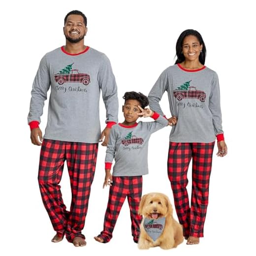 IFFEI Matching Family Pajamas Sets Christmas PJ's Sleepwear Merry Christmas Truck Driving Top and Plaid Pants for Kids & Adult Kids: 3-4 Years