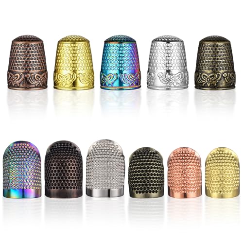 HJZHII 11 Pcs Thimbles for Hand Sewing, Metal Quilting Thimble Sewing Finger Protector Thimbles Quilting Craft Accessories Sewings Thimble for Hand Embroidery Knitting Needlework DIY Craft