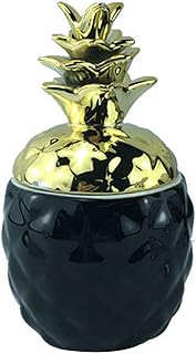Tarro de caramelos en forma de piña dorado/plateado, azucarero de cerámica blanco/negro decorativo for el hogar con tapa, caja de condimentos colorida-negro y dorado-A ( Color : Black and Gold , Size