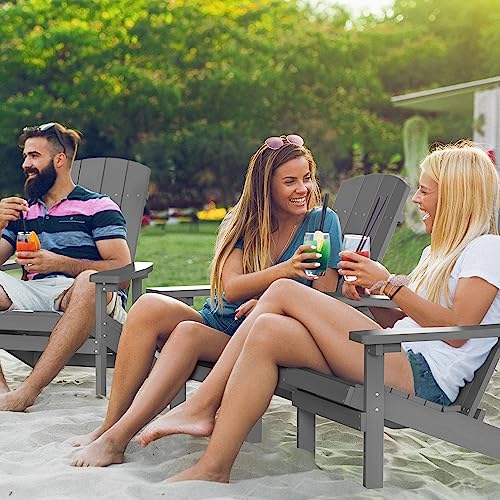 Aok Garden Adirondack Chairs Set Of 4, Weather Resistant Hips Plastic Fire Pit Chairs, Modern Poly Adorondic Outside Chairs, 350 Lbs Adirondack Chair For Easy Assembly, Grey #TOP1