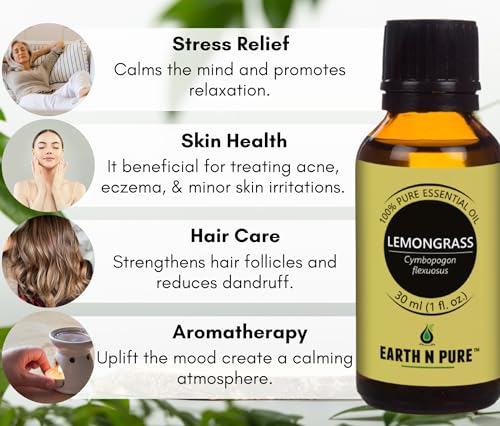 Image of Earth N Pure Lemongrass & Citronella Essential Oils | Pack Of 2 (30 ml each) | 100% Pure, Undiluted, Natural And Therapeutic Grade - Perfect for Aromatherapy, Skin Therapy & More