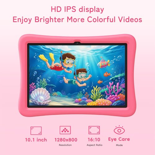 Image of SVITOO Kids Tablet 10 Inch, Android Tablets Toddler Tablet with Parental Controls, 20GB Ram 64GB ROM 1TB Expandable, Dual Camera, 6000mah WiFi 6, Shockproof Eva Case Pink