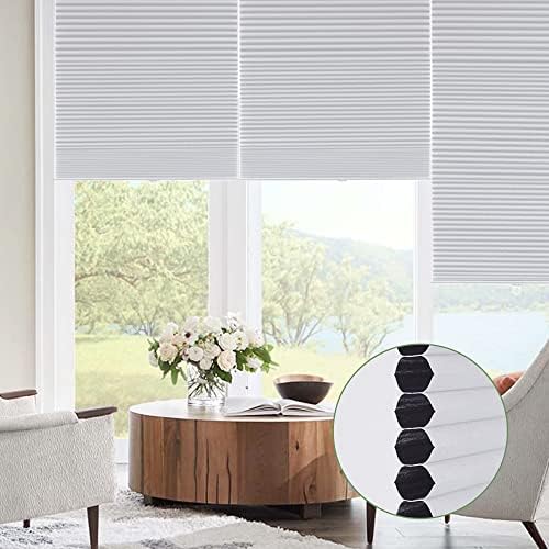 Bliwans Cellular Shades, Blackout Blinds, Cordless Honeycomb Blinds for Windows, Room Darkening, Pleated Window Shades for Bedroom, Home, Dining Room, Office, Kitchen, 34" W X 64" H, White