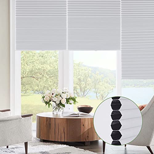 Bliwans Cellular Shades, Blackout Blinds, Cordless Honeycomb Blinds For Windows, Room Darkening, Pleated Window Shades For Bedroom, Home, Dining Room, Office, Kitchen, 34" W X 64" H, White #TOP15