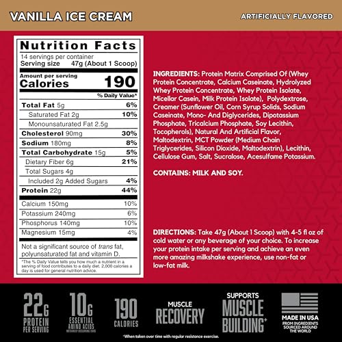Image of BSN SYNTHA-6 Premium Protein Powder with 6g of Fiber, Whey Isolate, Micellar Casein, Milk Protein Isolate, 5g of Fat, Vanilla Ice Cream, 14 Servings, 1.45 Pound (Packaging May Vary)