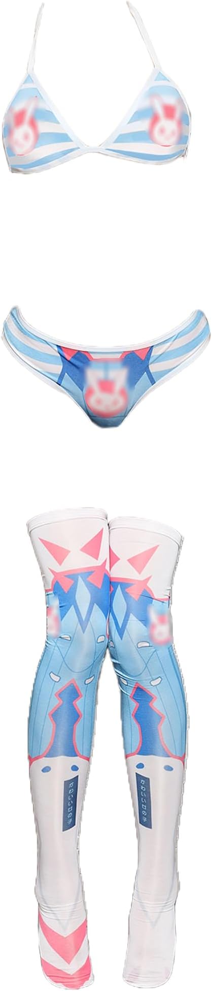 Women's Sexy D.va Cosplay Lingerie Costume Kawaii Anime Micro Bikini Cute Bra and Panty with Thigh High Socks